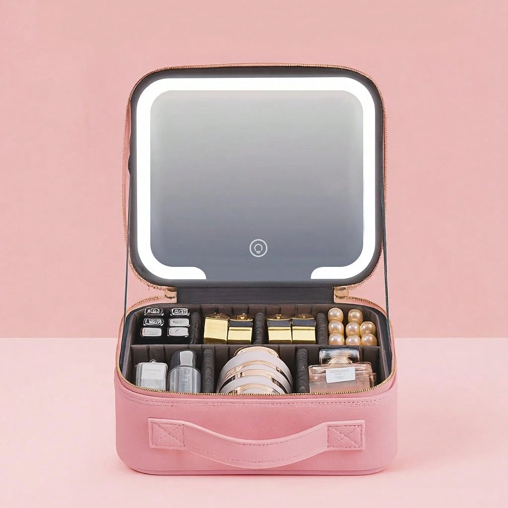 Portable LED Makeup Organizer Bag (1 Unit) With Lighted Mirror Featuring 3 Switchable Light Modes – An Ideal Gift For Friends And Family