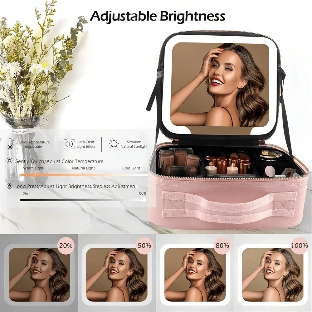 Portable LED Makeup Organizer Bag (1 Unit) With Lighted Mirror Featuring 3 Switchable Light Modes – An Ideal Gift For Friends And Family