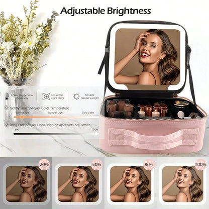 Portable LED Makeup Organizer Bag (1 Unit) With Lighted Mirror Featuring 3 Switchable Light Modes – An Ideal Gift For Friends And Family