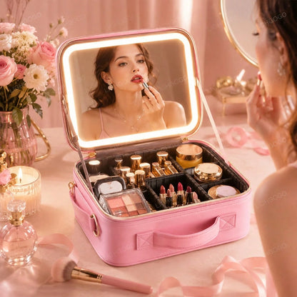 Portable LED Makeup Organizer Bag (1 Unit) With Lighted Mirror Featuring 3 Switchable Light Modes – An Ideal Gift For Friends And Family