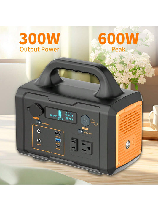 Portable Power Station, 300W Solar Generator, 293Wh Backup Lithium Battery, 120V/300W AC Outlet, Solar Powered Generator For RV Camping Outdoor Hiking Fishing Emergency