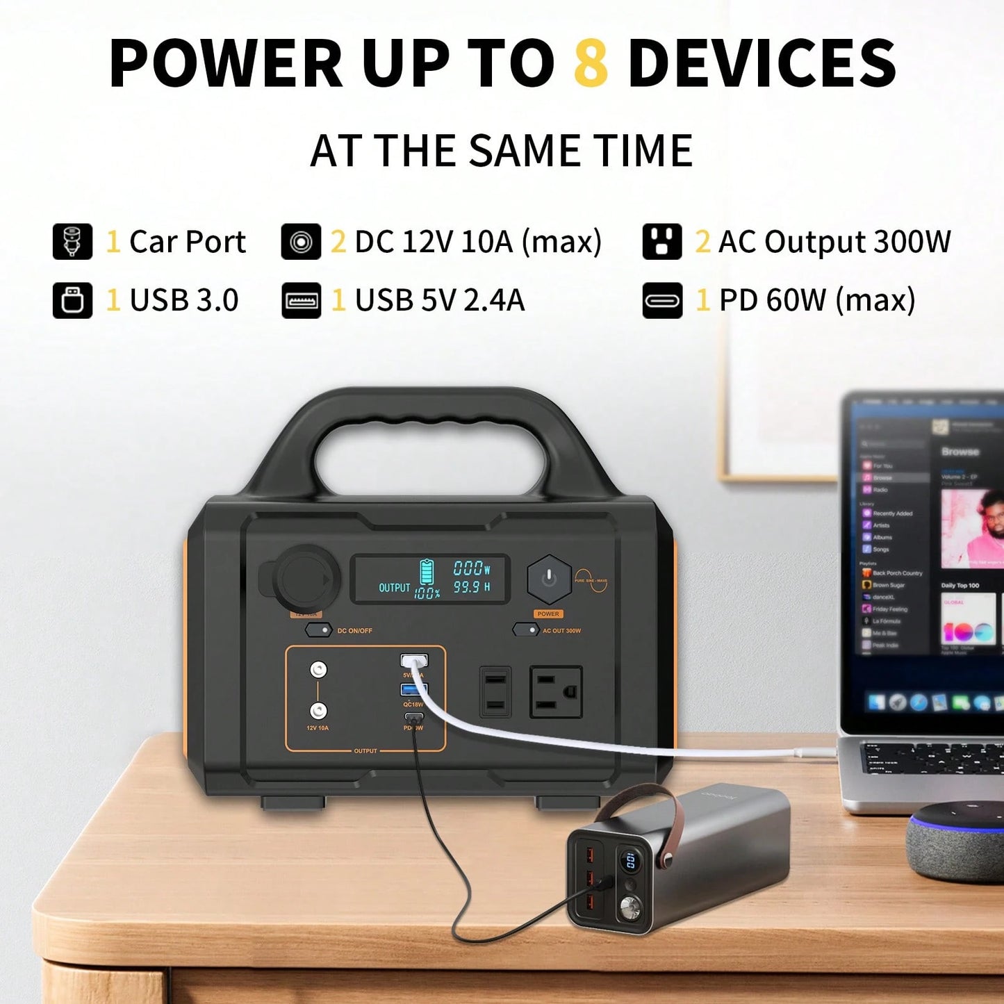 Portable Power Station, 300W Solar Generator, 293Wh Backup Lithium Battery, 120V/300W AC Outlet, Solar Powered Generator For RV Camping Outdoor Hiking Fishing Emergency