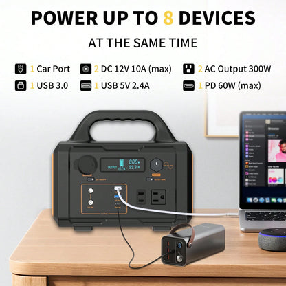Portable Power Station, 300W Solar Generator, 293Wh Backup Lithium Battery, 120V/300W AC Outlet, Solar Powered Generator For RV Camping Outdoor Hiking Fishing Emergency