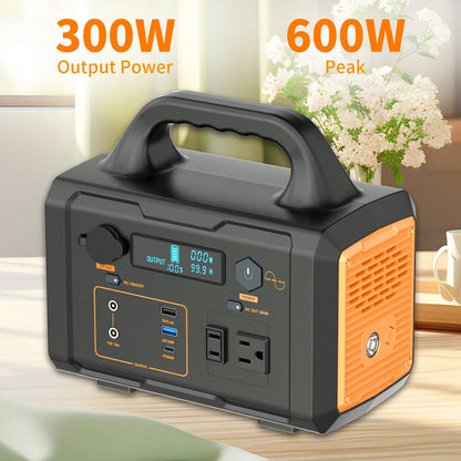 Portable Power Station, 300W Solar Generator, 293Wh Backup Lithium Battery, 120V/300W AC Outlet, Solar Powered Generator For RV Camping Outdoor Hiking Fishing Emergency
