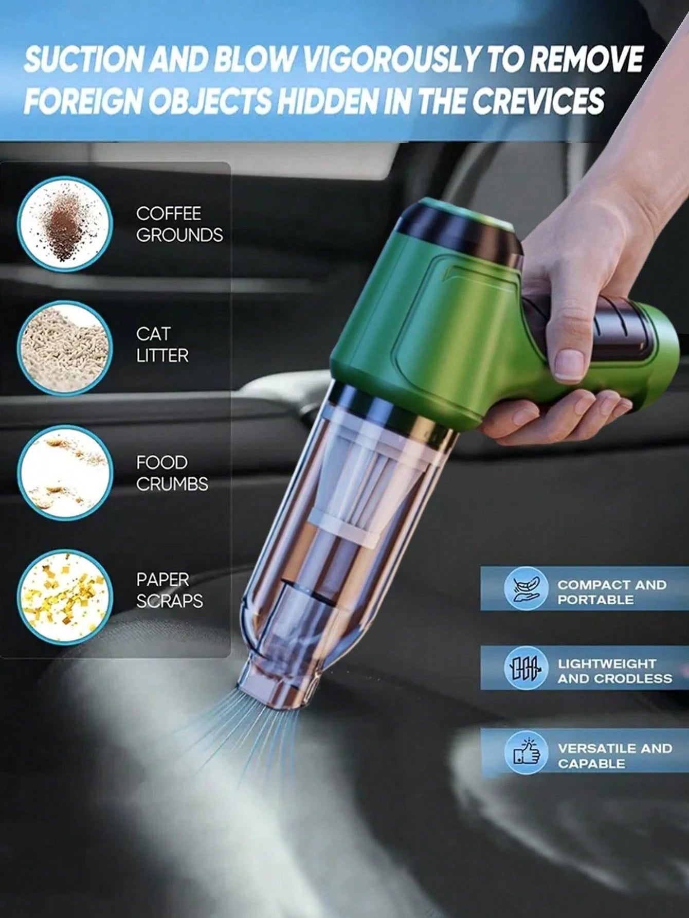 Portable Wireless Vacuum Cleaner, High Power Mini Vacuum, Compressed Air Blower And Pump Handheld Vacuum, With Brushless Motor, Suitable For Car, Home, Office, Camping, Computer Keyboard And Laptop Du