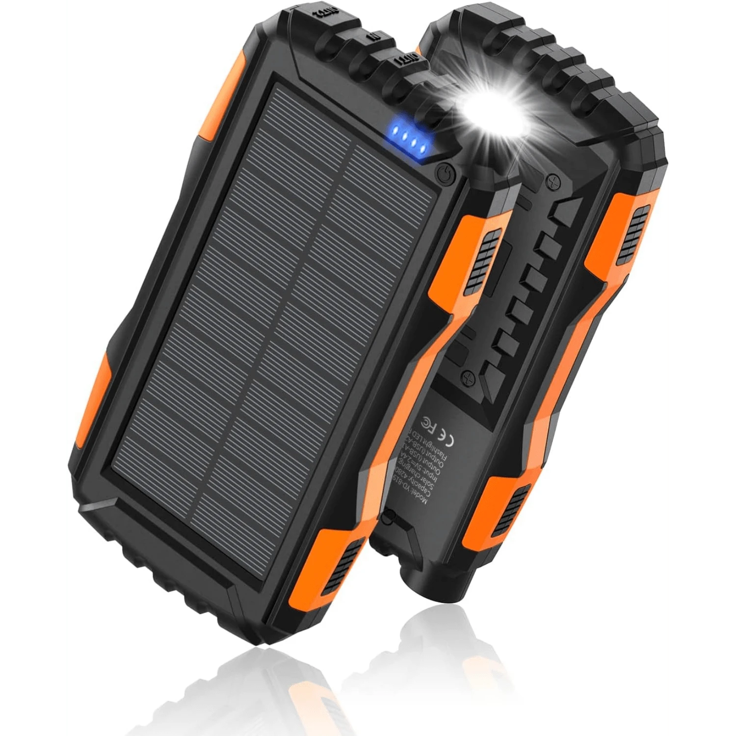 Power-Bank-Solar-Charger- 10000mAh Portable Charger,Solar Power Bank,External Battery Pack 5V3.1A Qc 3.0 Fast Charger Built-In Super Bright Flashlight (Orange)