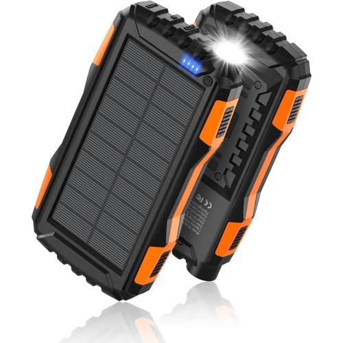 Power-Bank-Solar-Charger- 10000mAh Portable Charger,Solar Power Bank,External Battery Pack 5V3.1A Qc 3.0 Fast Charger Built-In Super Bright Flashlight (Orange)