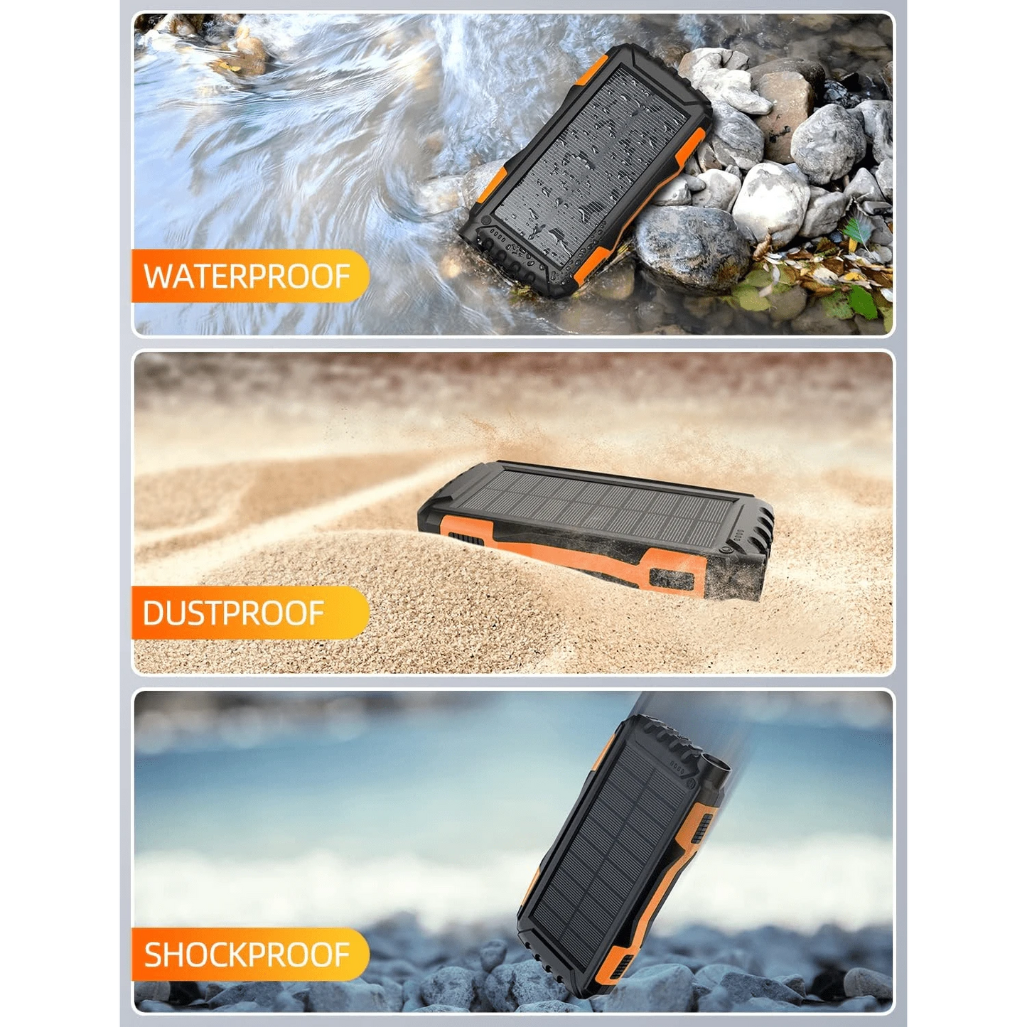 Power-Bank-Solar-Charger- 10000mAh Portable Charger,Solar Power Bank,External Battery Pack 5V3.1A Qc 3.0 Fast Charger Built-In Super Bright Flashlight (Orange)