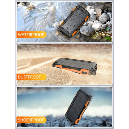 Power-Bank-Solar-Charger- 10000mAh Portable Charger,Solar Power Bank,External Battery Pack 5V3.1A Qc 3.0 Fast Charger Built-In Super Bright Flashlight (Orange)