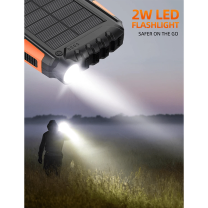 Power-Bank-Solar-Charger- 10000mAh Portable Charger,Solar Power Bank,External Battery Pack 5V3.1A Qc 3.0 Fast Charger Built-In Super Bright Flashlight (Orange)
