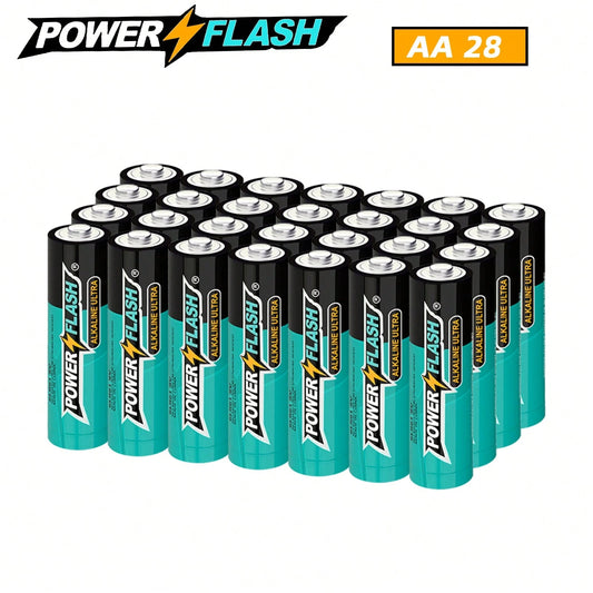POWER FLASH 28pcs AA Alkaline Battery, High Capacity,High Performance, 10-Year Lifespan, Durable. Suitable For Remote Controls, Alarm Clocks, Doorbells, Car Keys, Night Lights, Flashlights, Etc. Chris