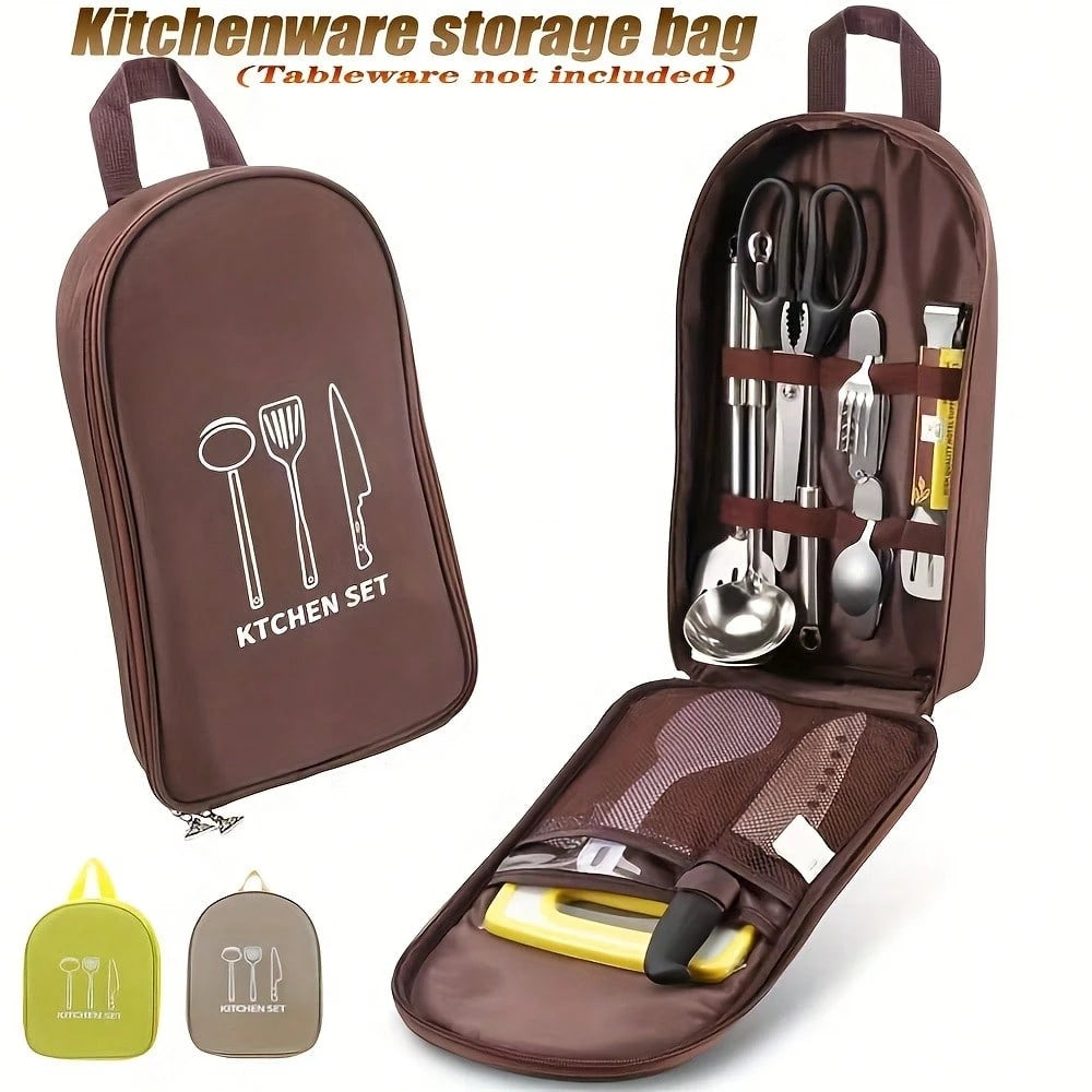 Practical Portable Nylon Cookware Storage Bag, Suitable For Camping, Barbecue And Travel- Easily Organize Outdoor Knives, Spoons And Other Kitchenware (Storage Bag Only- Kitchenware Not Included)