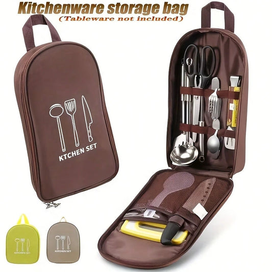 Practical Portable Nylon Cookware Storage Bag, Suitable For Camping, Barbecue And Travel- Easily Organize Outdoor Knives, Spoons And Other Kitchenware (Storage Bag Only- Kitchenware Not Included)