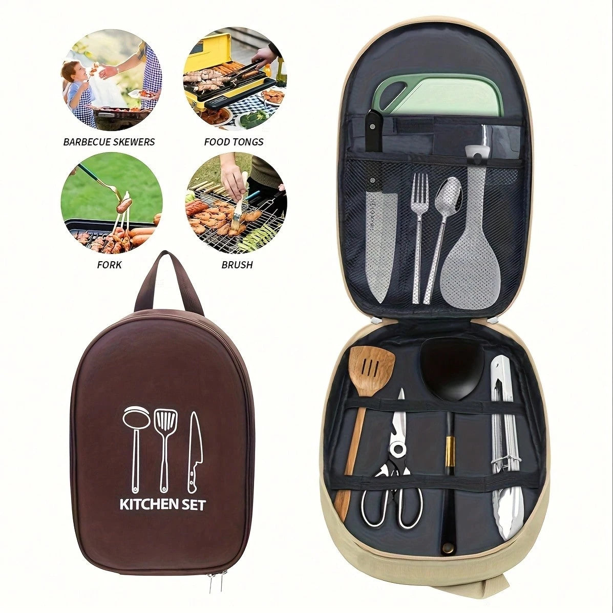 Practical Portable Nylon Cookware Storage Bag, Suitable For Camping, Barbecue And Travel- Easily Organize Outdoor Knives, Spoons And Other Kitchenware (Storage Bag Only- Kitchenware Not Included)