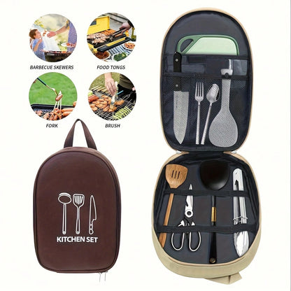 Practical Portable Nylon Cookware Storage Bag, Suitable For Camping, Barbecue And Travel- Easily Organize Outdoor Knives, Spoons And Other Kitchenware (Storage Bag Only- Kitchenware Not Included)
