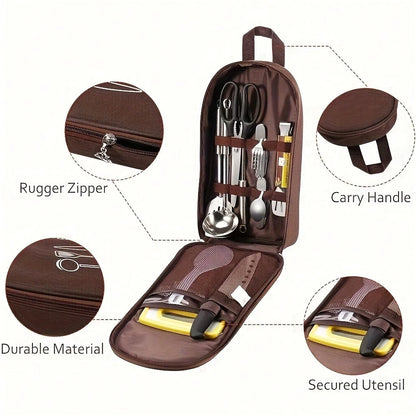 Practical Portable Nylon Cookware Storage Bag, Suitable For Camping, Barbecue And Travel- Easily Organize Outdoor Knives, Spoons And Other Kitchenware (Storage Bag Only- Kitchenware Not Included)