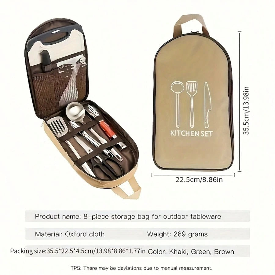 Practical Portable Nylon Cookware Storage Bag, Suitable For Camping, Barbecue And Travel- Easily Organize Outdoor Knives, Spoons And Other Kitchenware (Storage Bag Only- Kitchenware Not Included)