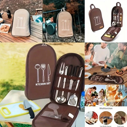 Practical Portable Nylon Cookware Storage Bag, Suitable For Camping, Barbecue And Travel- Easily Organize Outdoor Knives, Spoons And Other Kitchenware (Storage Bag Only- Kitchenware Not Included)