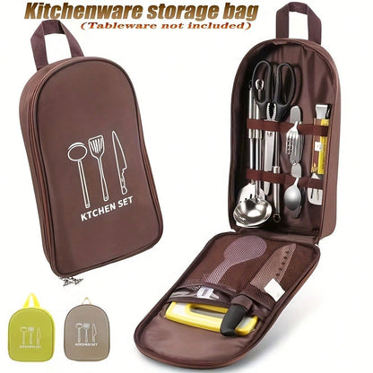 Practical Portable Nylon Cookware Storage Bag, Suitable For Camping, Barbecue And Travel- Easily Organize Outdoor Knives, Spoons And Other Kitchenware (Storage Bag Only- Kitchenware Not Included)