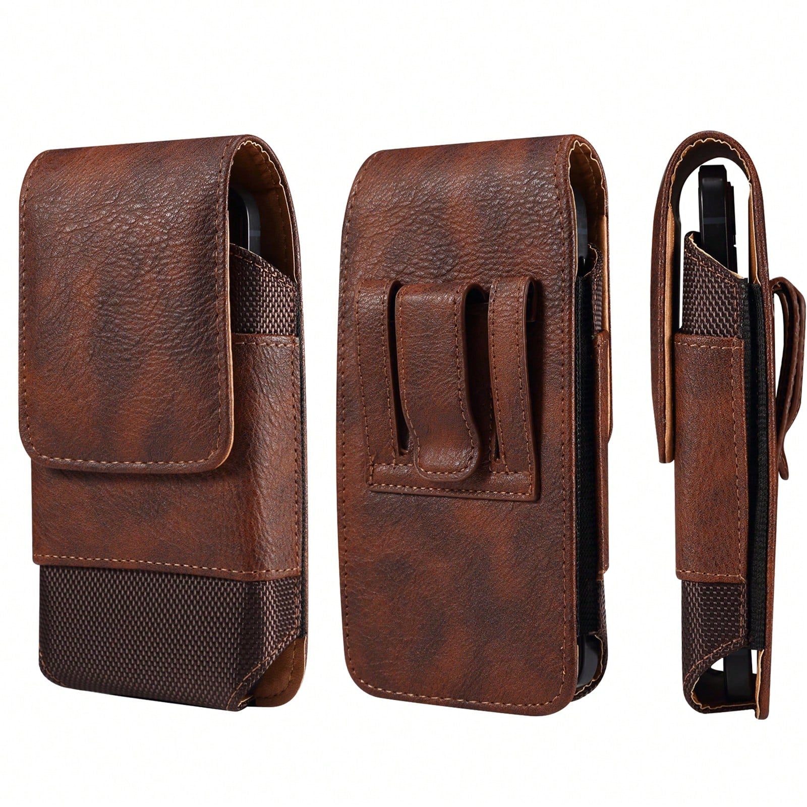 Premium Cowhide Texture PU Leather Waist Bag, Fits Phones 6.5"/6.7"/6.9"/7.2" With Belt Clip