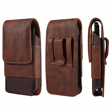 Premium Cowhide Texture PU Leather Waist Bag, Fits Phones 6.5"/6.7"/6.9"/7.2" With Belt Clip