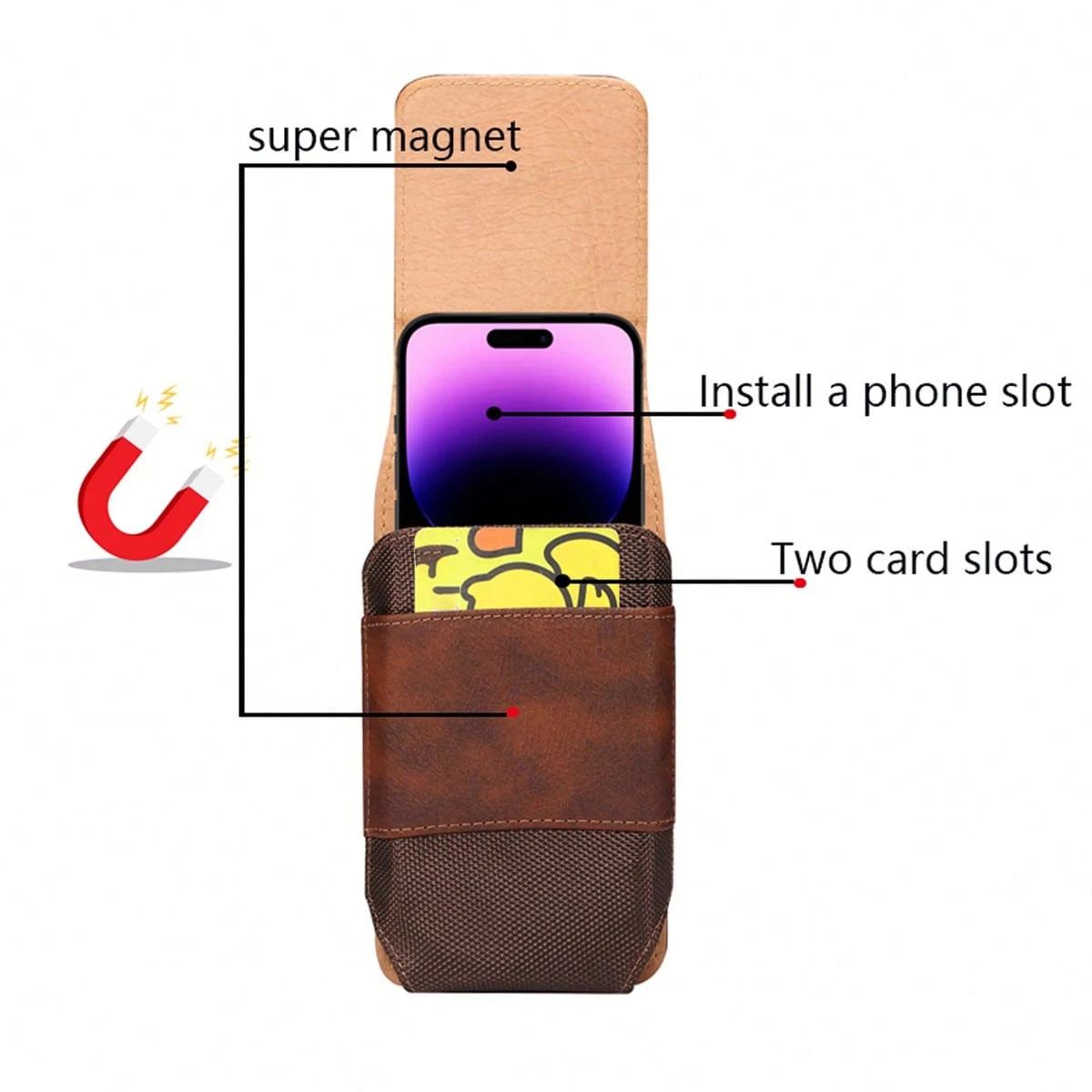 Premium Cowhide Texture PU Leather Waist Bag, Fits Phones 6.5"/6.7"/6.9"/7.2" With Belt Clip