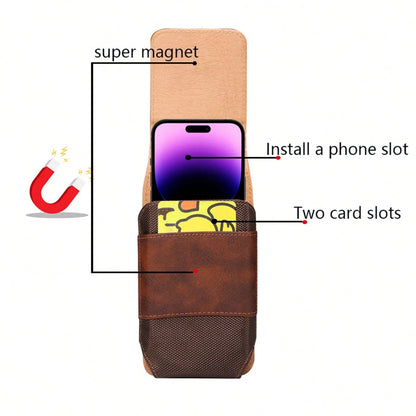 Premium Cowhide Texture PU Leather Waist Bag, Fits Phones 6.5"/6.7"/6.9"/7.2" With Belt Clip