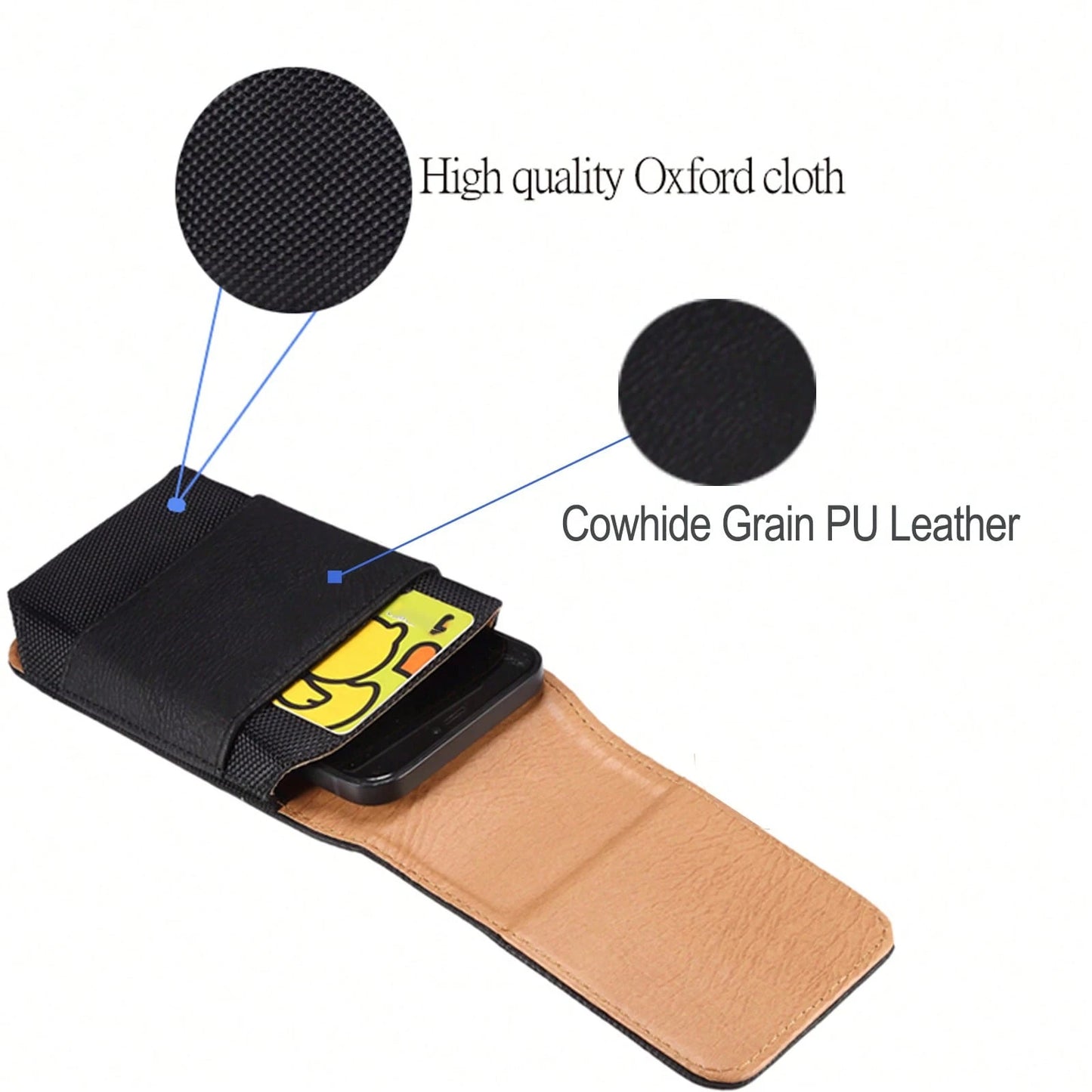 Premium Cowhide Texture PU Leather Waist Bag, Fits Phones 6.5"/6.7"/6.9"/7.2" With Belt Clip