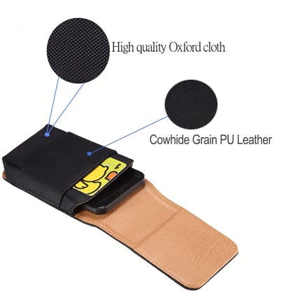 Premium Cowhide Texture PU Leather Waist Bag, Fits Phones 6.5"/6.7"/6.9"/7.2" With Belt Clip