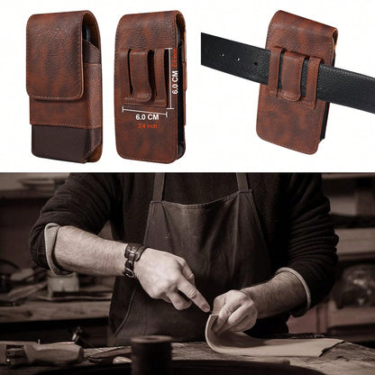 Premium Cowhide Texture PU Leather Waist Bag, Fits Phones 6.5"/6.7"/6.9"/7.2" With Belt Clip