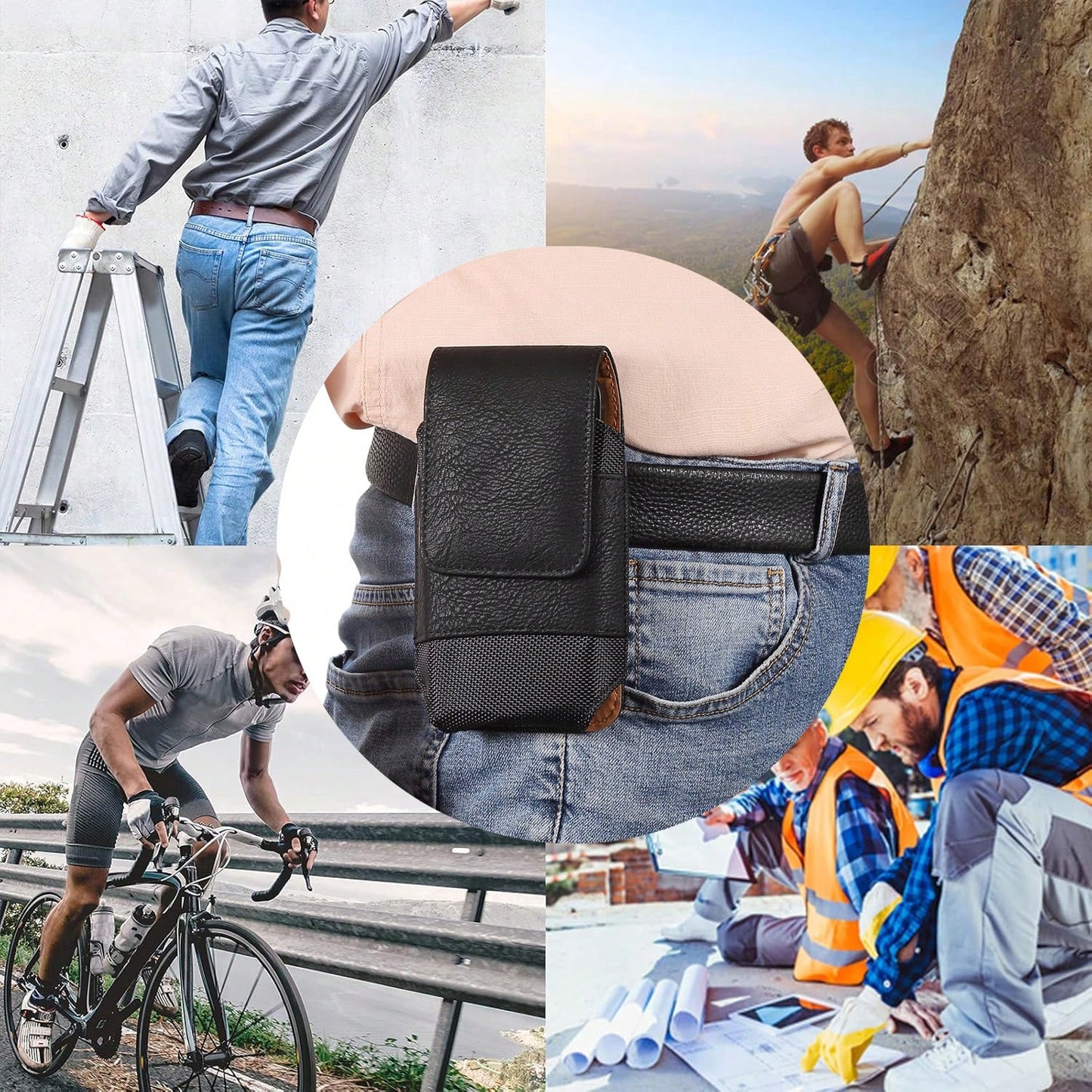Premium Cowhide Texture PU Leather Waist Bag, Fits Phones 6.5"/6.7"/6.9"/7.2" With Belt Clip