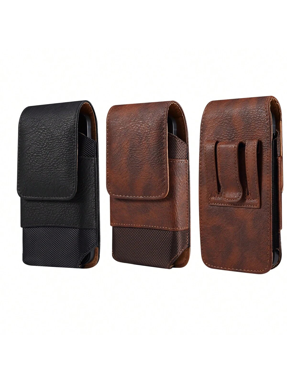 Premium Cowhide Texture PU Leather Waist Bag, Fits Phones 6.5"/6.7"/6.9"/7.2" With Belt Clip