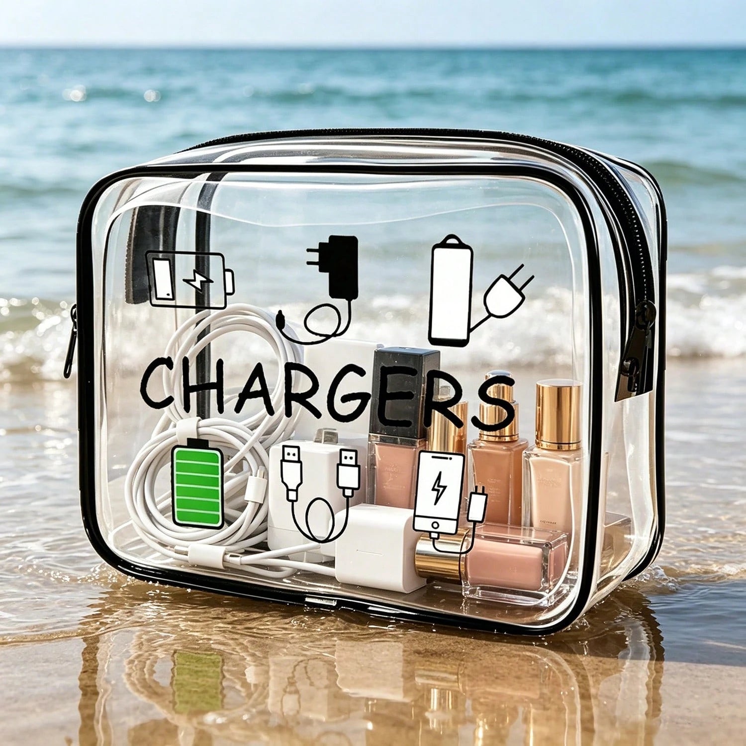 PVC Material Hair Accessories & Toiletry Bag, Zipper Sealed PVC Travel Storage Bag- Lightweight, Sunproof Cosmetic Wash Bag For Women/Girls, Portable Makeup Bag, Easy To Wipe Clean, Smart Storage Pou
