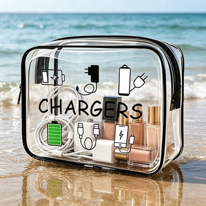 PVC Material Hair Accessories & Toiletry Bag, Zipper Sealed PVC Travel Storage Bag- Lightweight, Sunproof Cosmetic Wash Bag For Women/Girls, Portable Makeup Bag, Easy To Wipe Clean, Smart Storage Pou