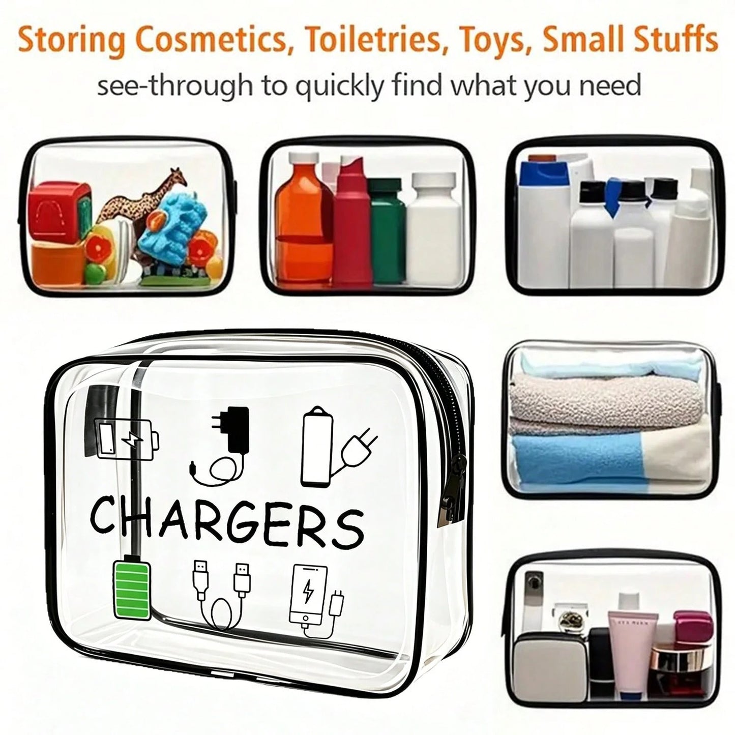 PVC Material Hair Accessories & Toiletry Bag, Zipper Sealed PVC Travel Storage Bag- Lightweight, Sunproof Cosmetic Wash Bag For Women/Girls, Portable Makeup Bag, Easy To Wipe Clean, Smart Storage Pou