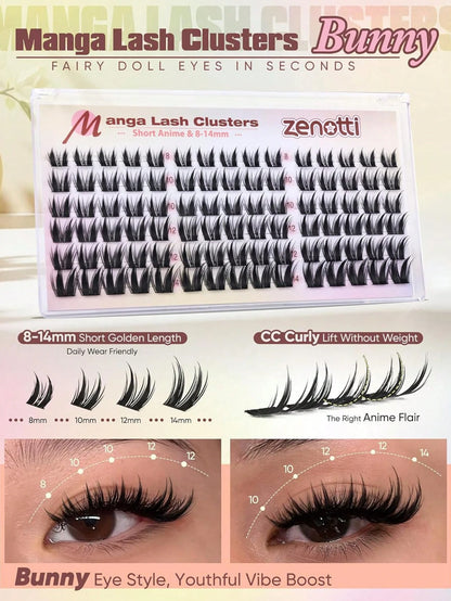 Rabbit Lash Cluster Series: Cartoon-Style Lash Clusters, Fine Cluster Lash Extensions, Anime Fairy-Style Individual Lash Clusters, Pointed Tip Wet-Look Lash Extensions, Length 8-14mm