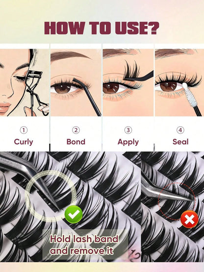 Rabbit Lash Cluster Series: Cartoon-Style Lash Clusters, Fine Cluster Lash Extensions, Anime Fairy-Style Individual Lash Clusters, Pointed Tip Wet-Look Lash Extensions, Length 8-14mm