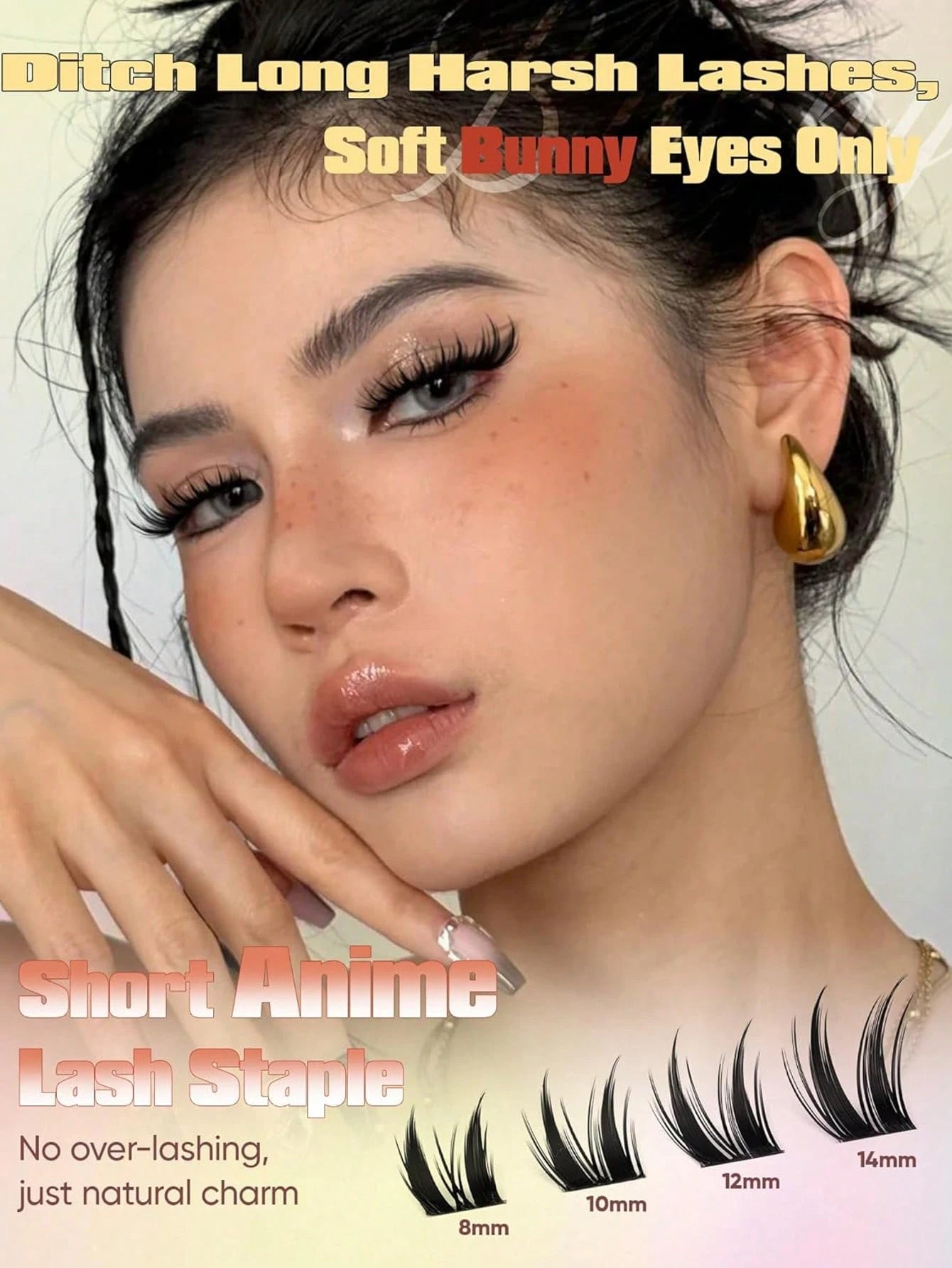 Rabbit Lash Cluster Series: Cartoon-Style Lash Clusters, Fine Cluster Lash Extensions, Anime Fairy-Style Individual Lash Clusters, Pointed Tip Wet-Look Lash Extensions, Length 8-14mm