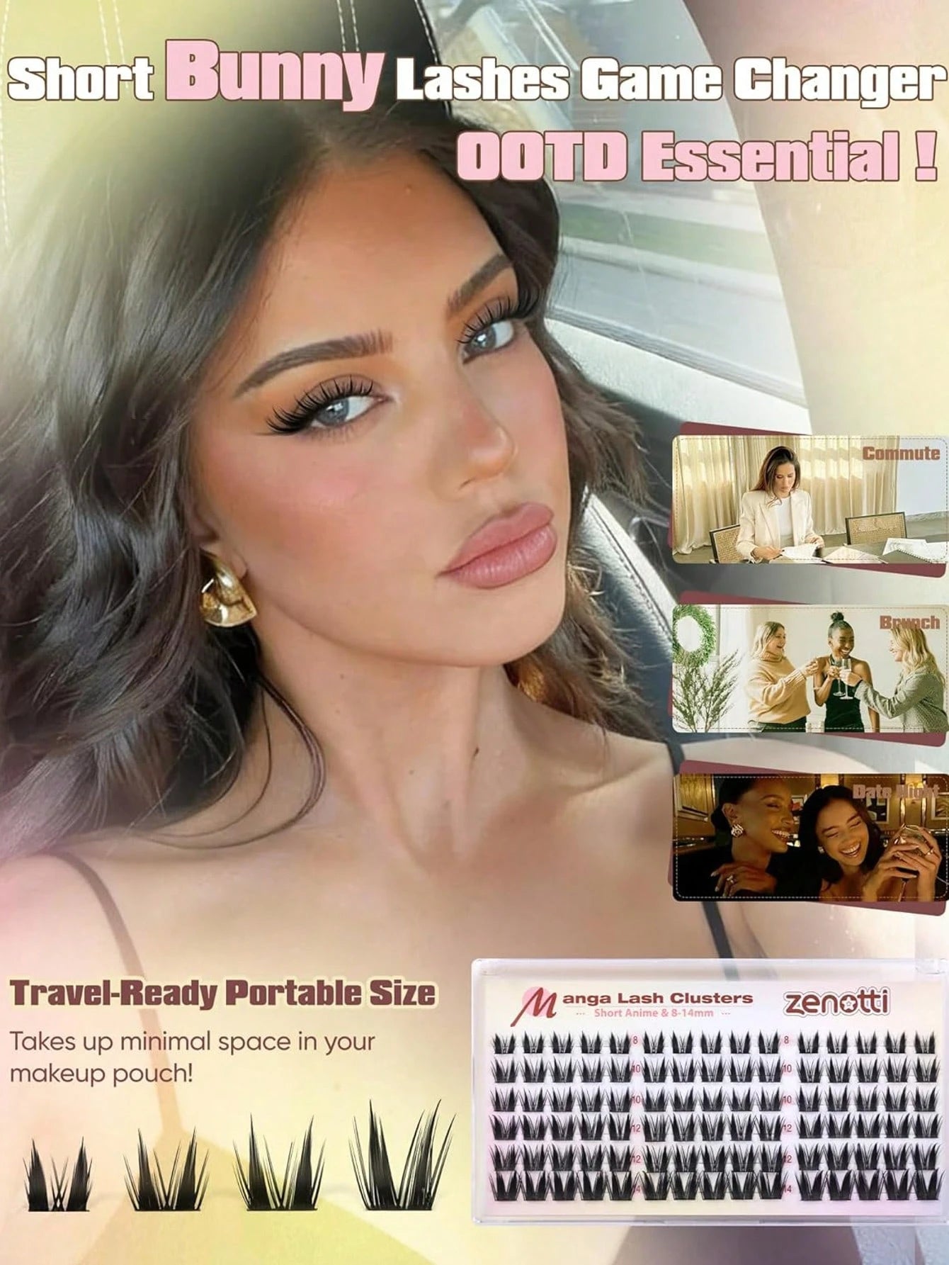 Rabbit Lash Cluster Series: Cartoon-Style Lash Clusters, Fine Cluster Lash Extensions, Anime Fairy-Style Individual Lash Clusters, Pointed Tip Wet-Look Lash Extensions, Length 8-14mm
