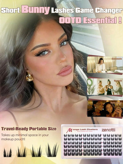 Rabbit Lash Cluster Series: Cartoon-Style Lash Clusters, Fine Cluster Lash Extensions, Anime Fairy-Style Individual Lash Clusters, Pointed Tip Wet-Look Lash Extensions, Length 8-14mm