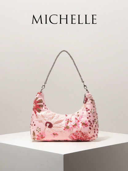 (Random Pattern) Women's Shoulder Bag, Sequin Bag, Floral Pattern, Embroidered Bag, Women's Handbag, Evening Party, Party Outfit, Ball Bag, Ball Accessories, Wedding Supplies, Elegant Women's Wallet