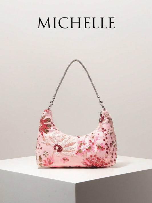 (Random Pattern) Women's Shoulder Bag, Sequin Bag, Floral Pattern, Embroidered Bag, Women's Handbag, Evening Party, Party Outfit, Ball Bag, Ball Accessories, Wedding Supplies, Elegant Women's Wallet