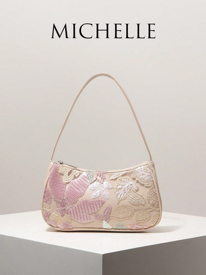 (Random Pattern) Women's Shoulder Bag, Sequin Bag, Floral Pattern, Embroidered Bag, Women's Handbag, Evening Party, Party Outfit, Ball Bag, Ball Accessories, Wedding Supplies, Elegant Women's Wallet