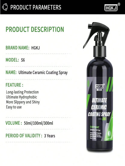 rayhong HGKJ S6 Ultimate Ceramic Coating Spray- Nano Car Coating Spray For Extended Protection And Paint Care, Quick-Acting Coating Agent For Automotive Paint, Nano Crystal Spray Wax, Clear Coat Spra