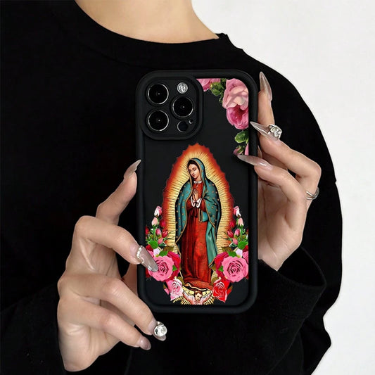 Religious Mother Mary Phone Case, Vintage Style, Phone Case For IPhone 17 Pro Max 17 Air 17Pro 16 15 14 13 12 11 Pro Max, Floral Christian Gift, Our Lady Of Guadalupe Design, Sacred Icon Art, Religiou