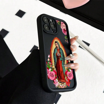 Religious Mother Mary Phone Case, Vintage Style, Phone Case For IPhone 17 Pro Max 17 Air 17Pro 16 15 14 13 12 11 Pro Max, Floral Christian Gift, Our Lady Of Guadalupe Design, Sacred Icon Art, Religiou