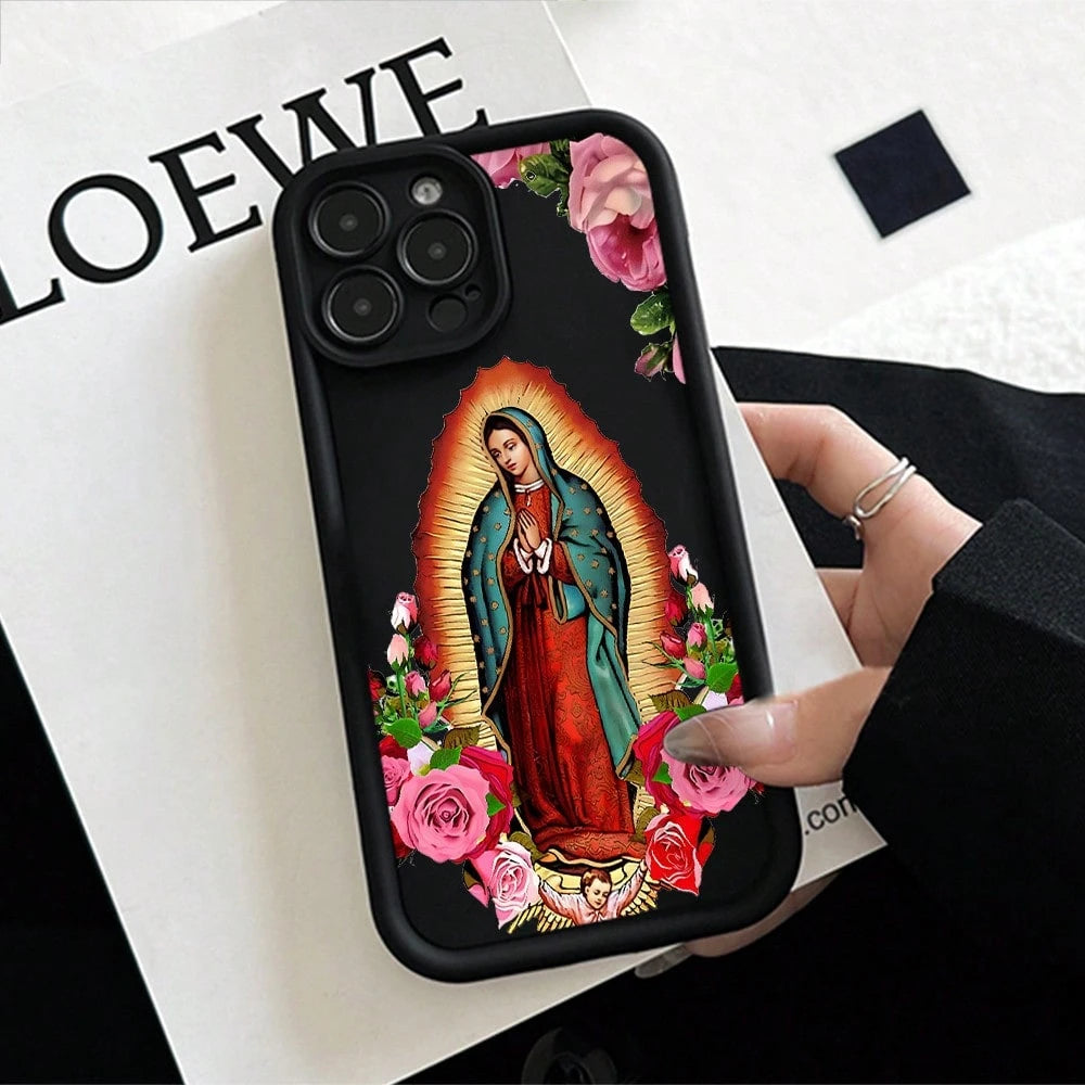 Religious Mother Mary Phone Case, Vintage Style, Phone Case For IPhone 17 Pro Max 17 Air 17Pro 16 15 14 13 12 11 Pro Max, Floral Christian Gift, Our Lady Of Guadalupe Design, Sacred Icon Art, Religiou