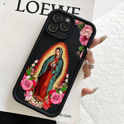 Religious Mother Mary Phone Case, Vintage Style, Phone Case For IPhone 17 Pro Max 17 Air 17Pro 16 15 14 13 12 11 Pro Max, Floral Christian Gift, Our Lady Of Guadalupe Design, Sacred Icon Art, Religiou