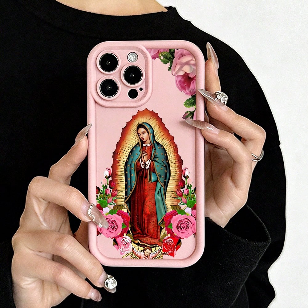 Religious Mother Mary Phone Case, Vintage Style, Phone Case For IPhone 17 Pro Max 17 Air 17Pro 16 15 14 13 12 11 Pro Max, Floral Christian Gift, Our Lady Of Guadalupe Design, Sacred Icon Art, Religiou