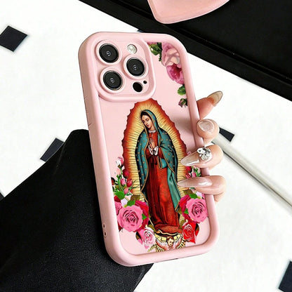 Religious Mother Mary Phone Case, Vintage Style, Phone Case For IPhone 17 Pro Max 17 Air 17Pro 16 15 14 13 12 11 Pro Max, Floral Christian Gift, Our Lady Of Guadalupe Design, Sacred Icon Art, Religiou